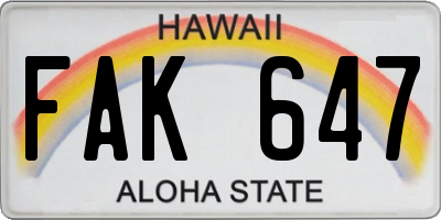 HI license plate FAK647