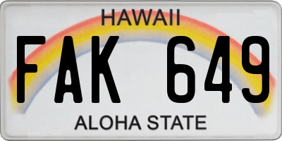 HI license plate FAK649