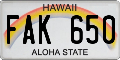 HI license plate FAK650