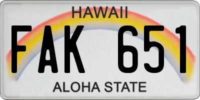 HI license plate FAK651