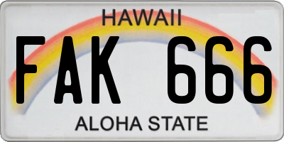 HI license plate FAK666