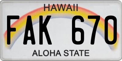 HI license plate FAK670