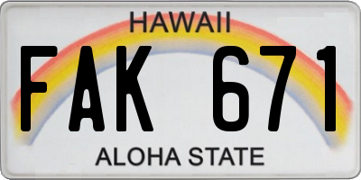 HI license plate FAK671