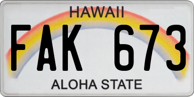 HI license plate FAK673