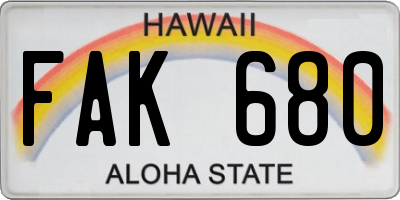 HI license plate FAK680