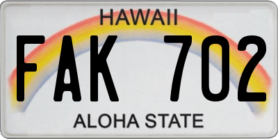 HI license plate FAK702