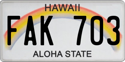 HI license plate FAK703