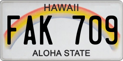 HI license plate FAK709