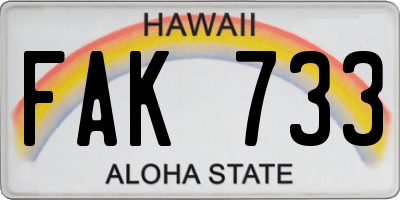 HI license plate FAK733
