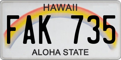 HI license plate FAK735