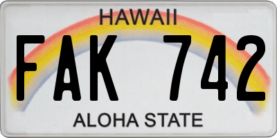 HI license plate FAK742