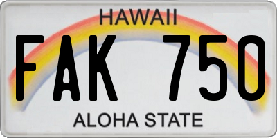 HI license plate FAK750