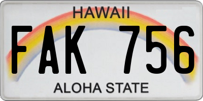 HI license plate FAK756