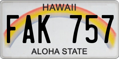 HI license plate FAK757