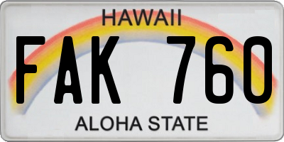 HI license plate FAK760