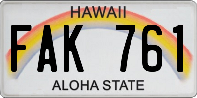 HI license plate FAK761