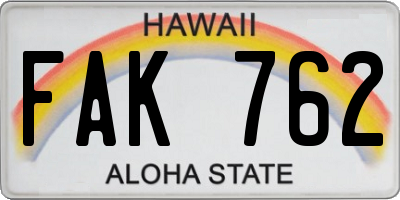 HI license plate FAK762