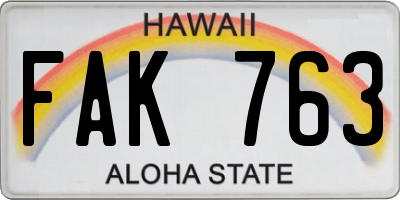 HI license plate FAK763