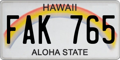 HI license plate FAK765