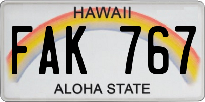 HI license plate FAK767