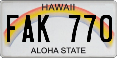 HI license plate FAK770