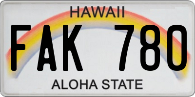 HI license plate FAK780
