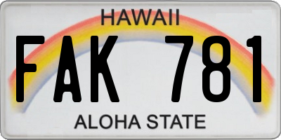 HI license plate FAK781