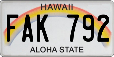 HI license plate FAK792