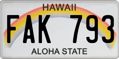 HI license plate FAK793