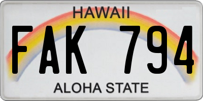 HI license plate FAK794