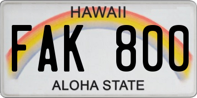 HI license plate FAK800