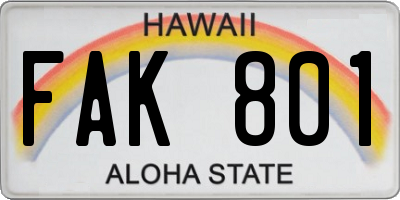 HI license plate FAK801
