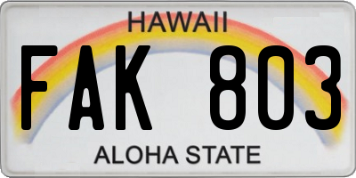 HI license plate FAK803