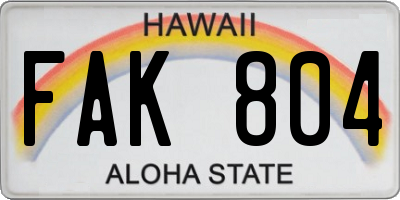 HI license plate FAK804