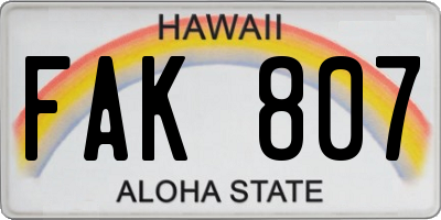 HI license plate FAK807