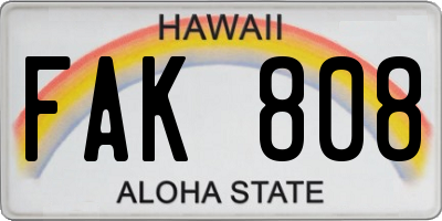 HI license plate FAK808