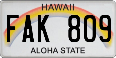 HI license plate FAK809
