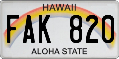 HI license plate FAK820