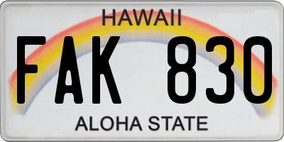 HI license plate FAK830