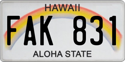 HI license plate FAK831