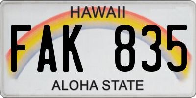 HI license plate FAK835