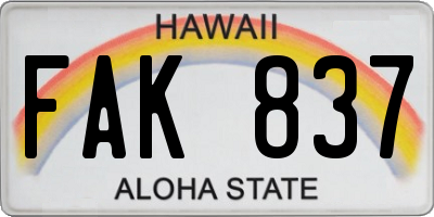 HI license plate FAK837