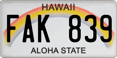 HI license plate FAK839