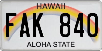 HI license plate FAK840