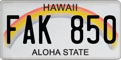 HI license plate FAK850