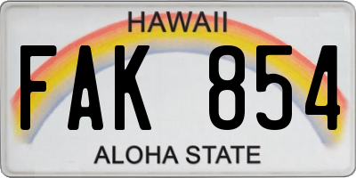 HI license plate FAK854