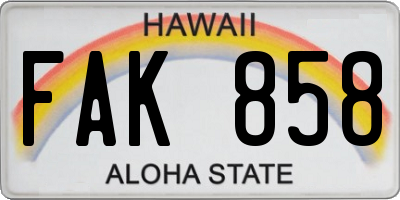 HI license plate FAK858
