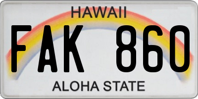 HI license plate FAK860