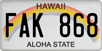 HI license plate FAK868