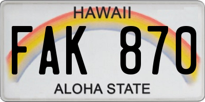 HI license plate FAK870